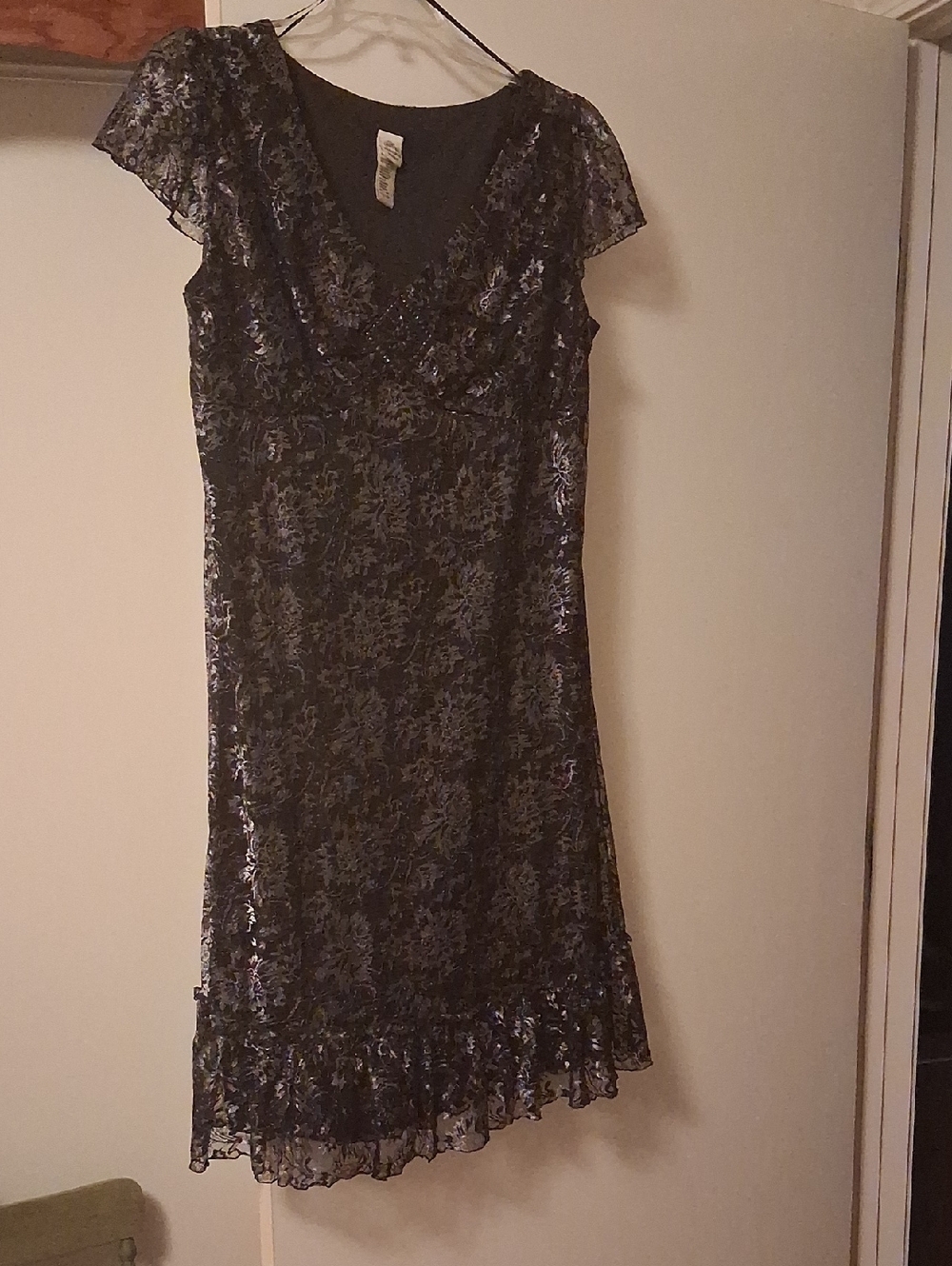 💃Elegant Signature by Sangria Black Metallic Floral Lace Cocktail Dress 🍸